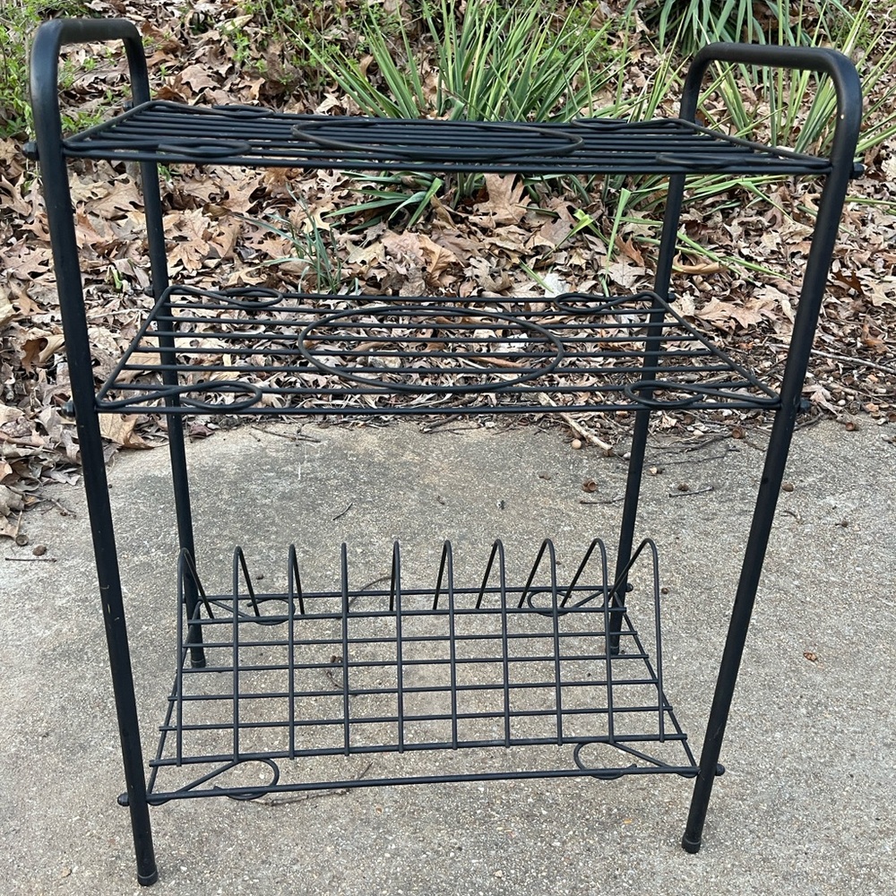 Vtg Black Metal Record Rack & Storage Shelf
